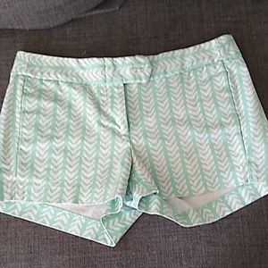 mint, patterned J crew shorts